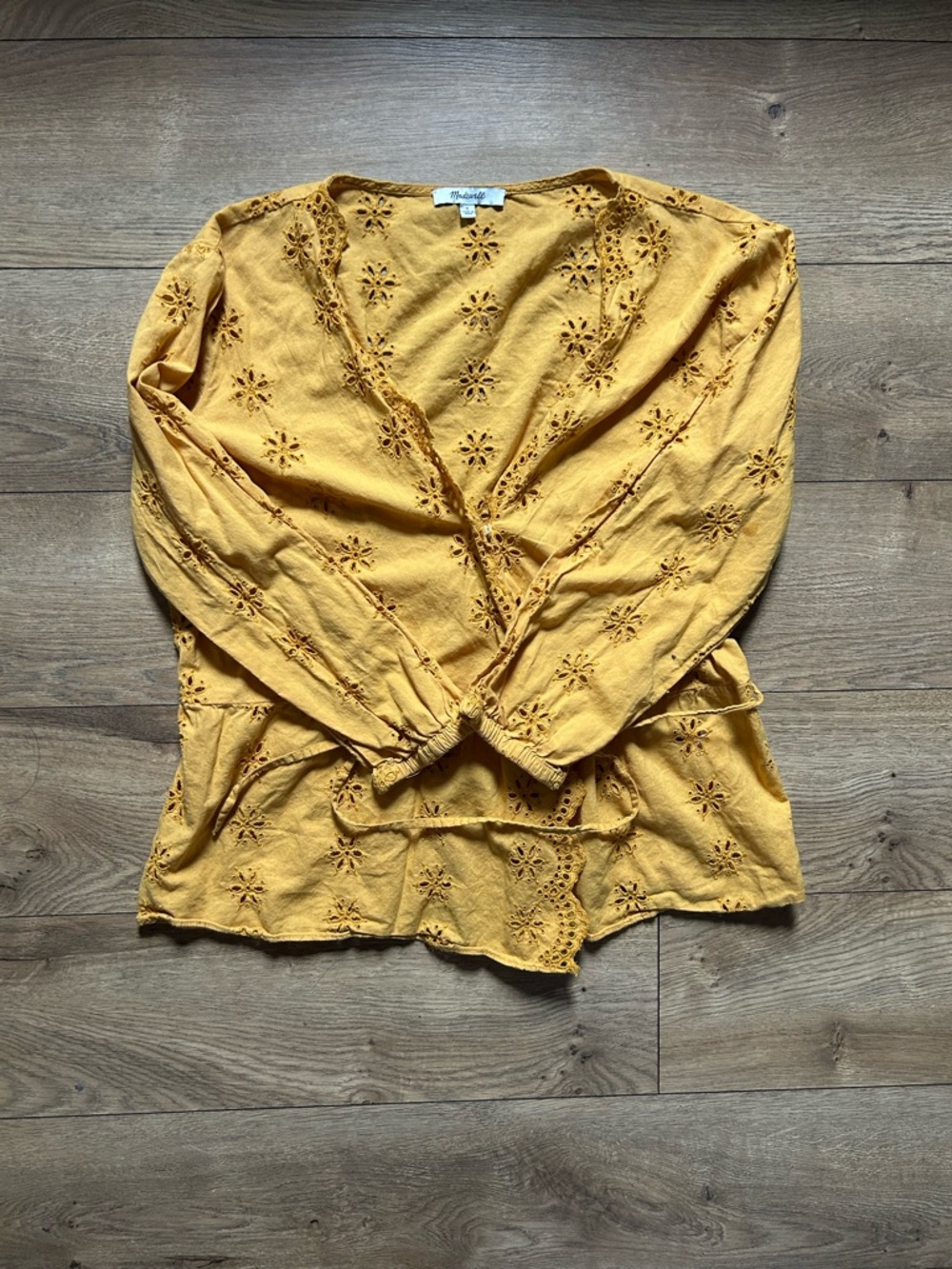Madewell Mustard Eyelet Wrap Blouse